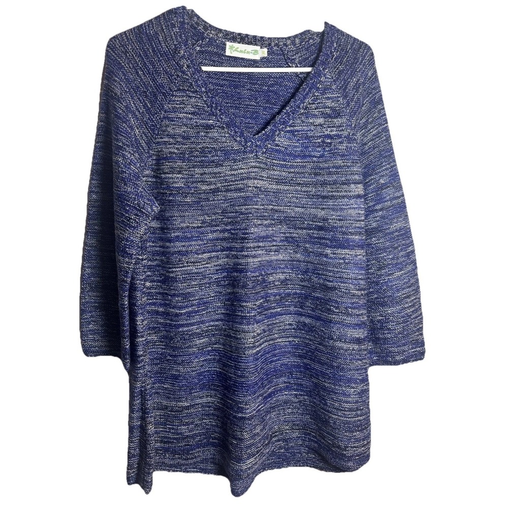 Lulu-B Women's XL Blue Marled Knit Sweater V-Neck Pullover Acrylic‎ Wool Blend